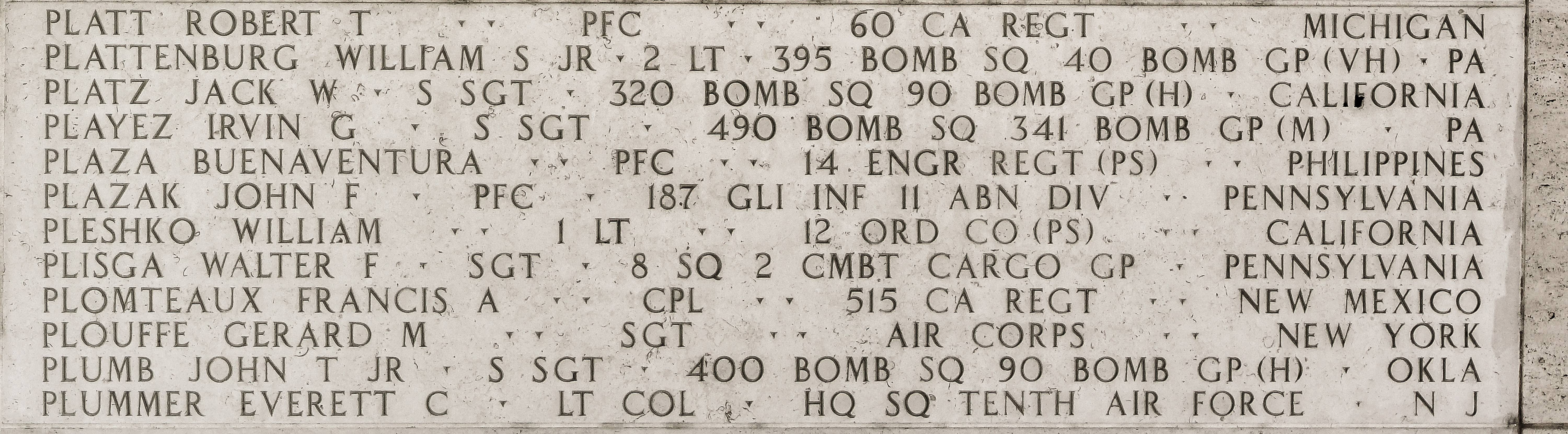 William S. Plattenburg, Second Lieutenant